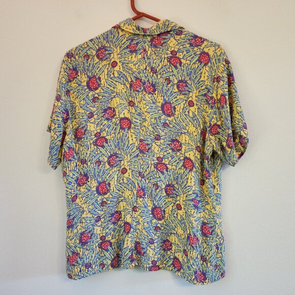 Flax By Jeanne Engelhart Hawaian Print Button Down Shirt Women M Tropical Resort - Picture 8 of 12